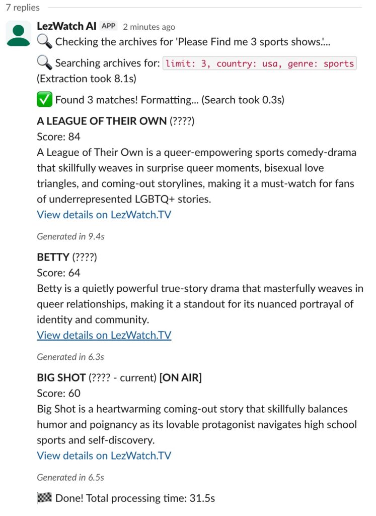 Example of the Slack bot that finds shows.